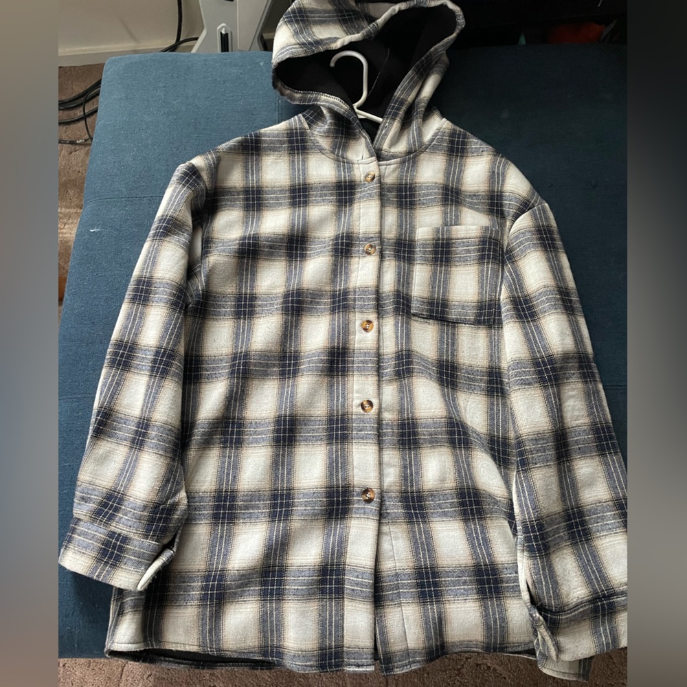 Plaid lined flannel hoodie shacket